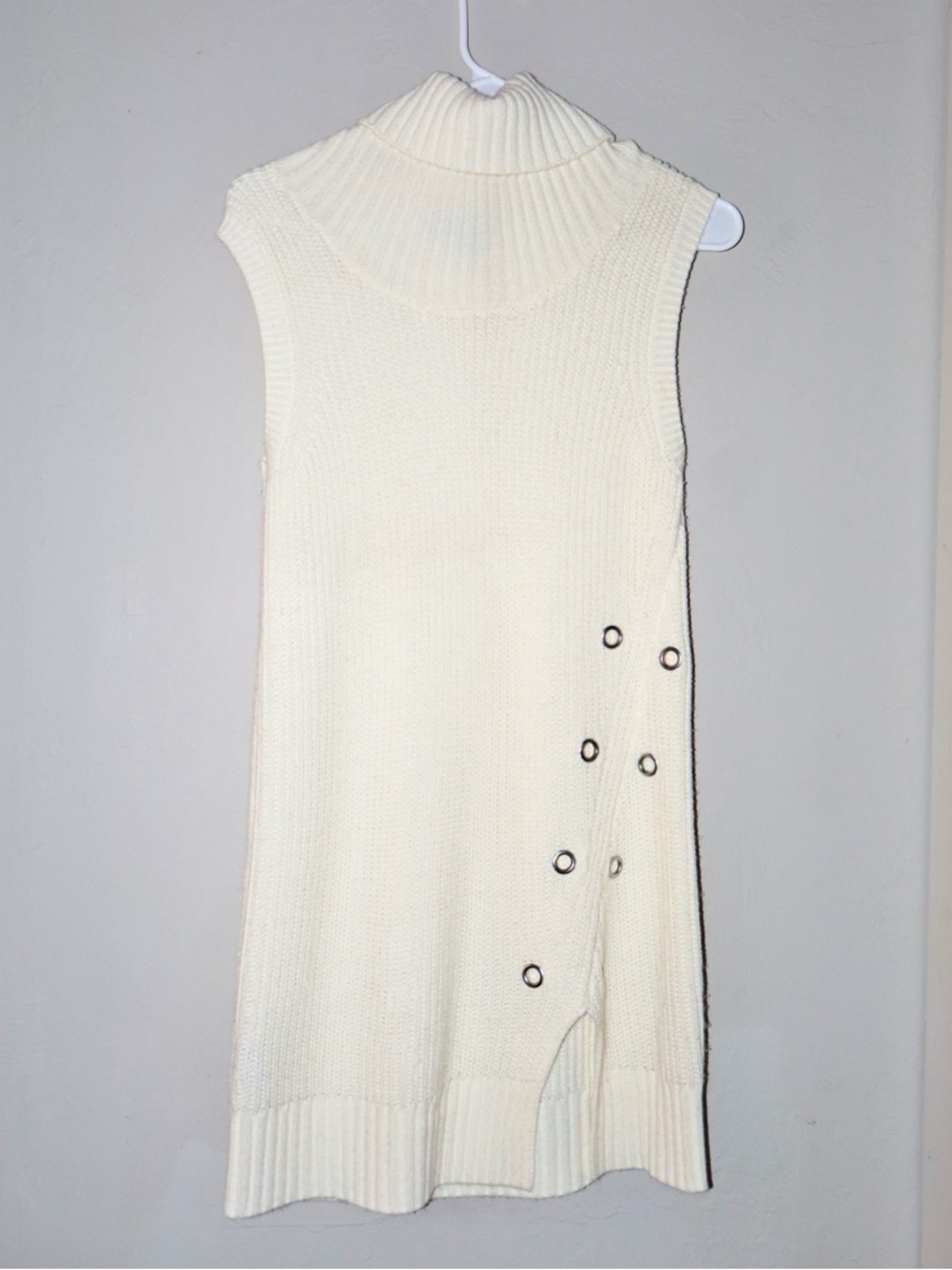 Cream Sleeveless Turtleneck Sweater Tunic
